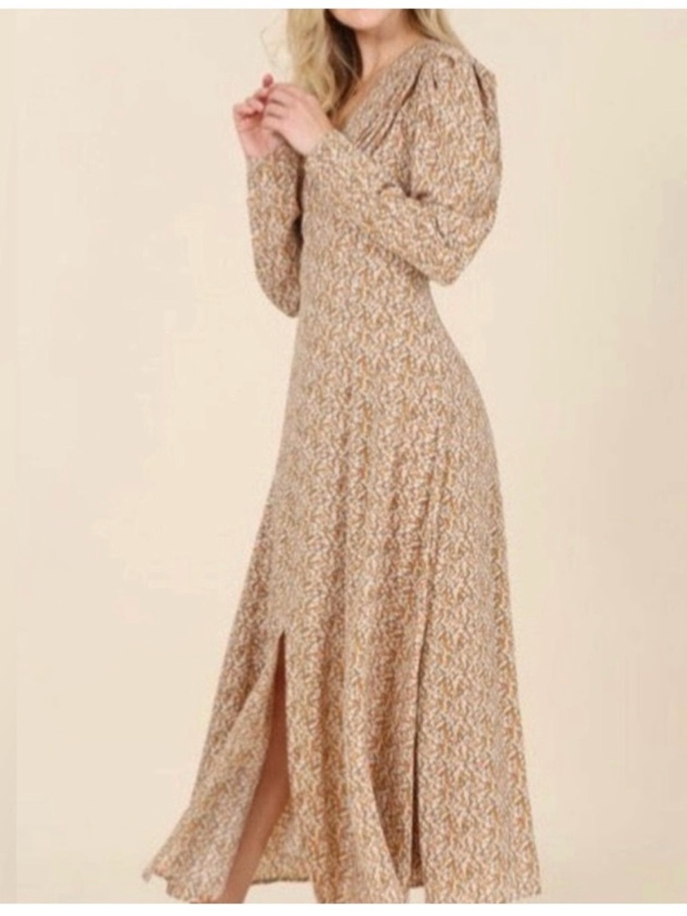 NWT Floral  Long Sleeve Midi Dress in Tan  #2